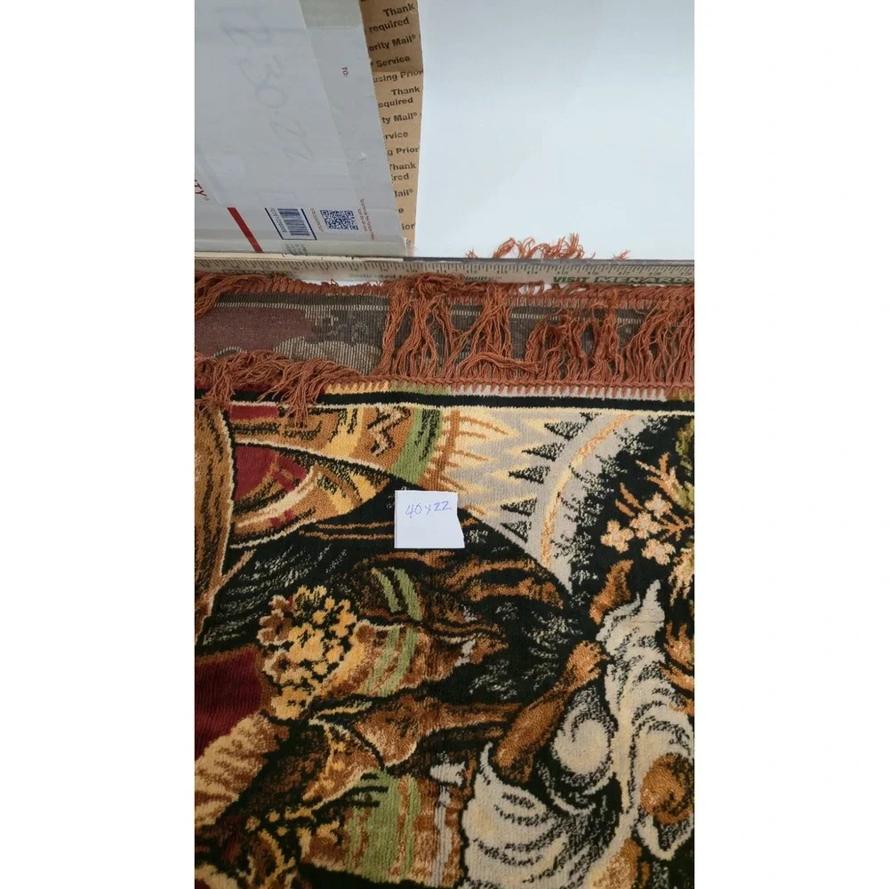 Vintage Middle Eastern Desert Marketplace Velvet Tapestry Fringed Rug 40